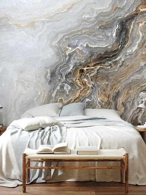 Dark Marble Gray and Brown Waves Wallpaper Mural
