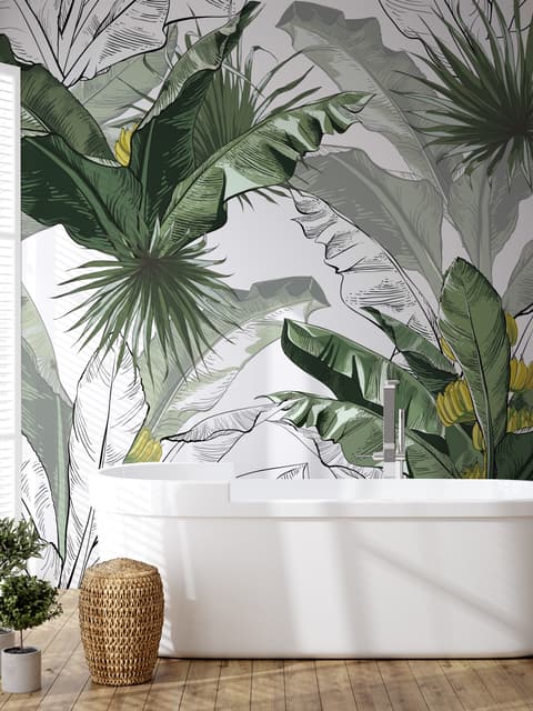 Charcoal Banana Leaf Wallpaper Wallpaper Mural