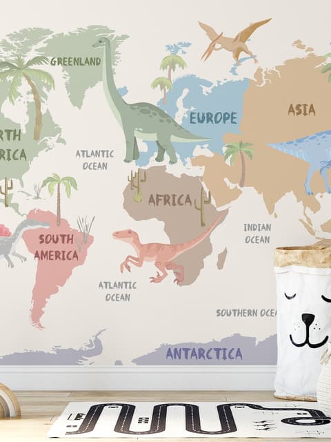 Kids Dinosaurs World Map Wallpaper Mural
