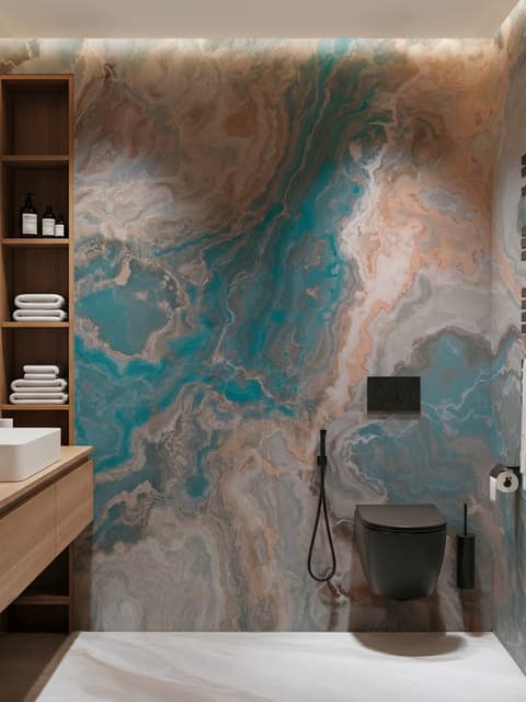 Papier peint panoramique vagues brossées turquoise et brun