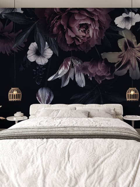 Dark Floral Claret Peony Floral Wallpaper Mural
