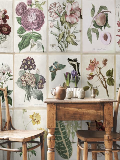 Vintage Floral Ceramic Art Wallpaper Mural