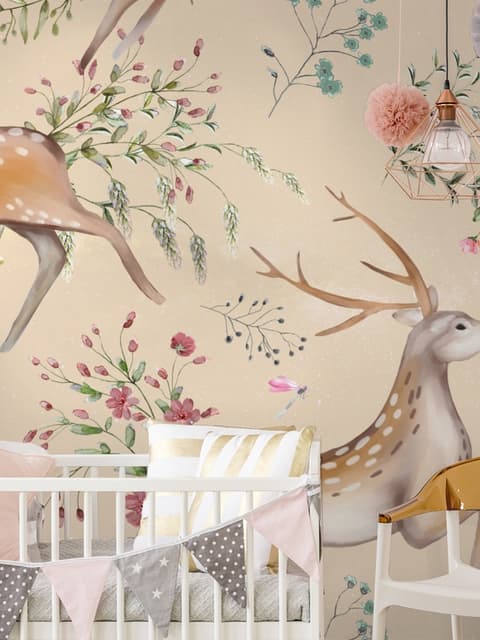 Nursery Vintage Floral with Deer Wallpaper Mural