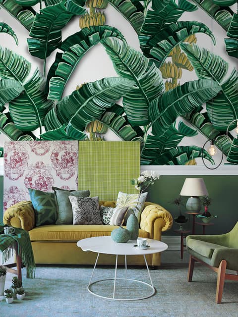 Watercolor Banana Leaf Pattern Wallpaper Mural