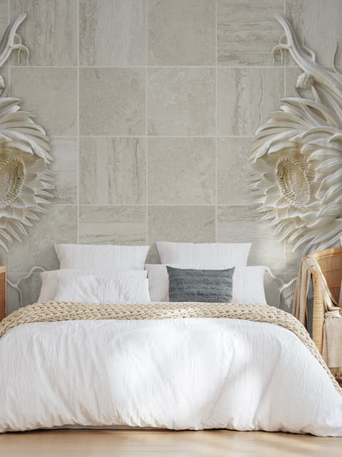 3D Embossed Look Marble Sunflower Wallpaper Mural