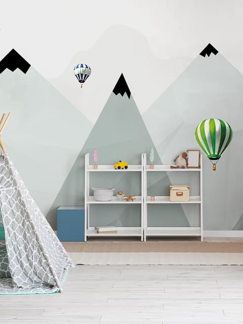 Papier peint enfants montagnes et montgolfière