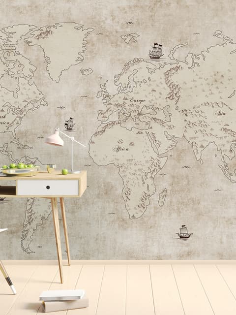 Vintage Old Parchment World Map Wallpaper Mural