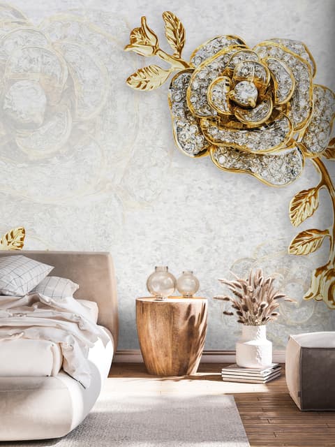 Papier Peint Panoramique Floral à Ornements Roses