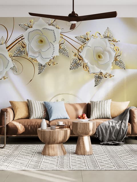 Jewelry Floral with Faux Silk Fabric Wallpaper Mural