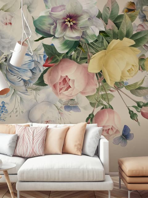 Vintage Bunte Blumen Fototapete