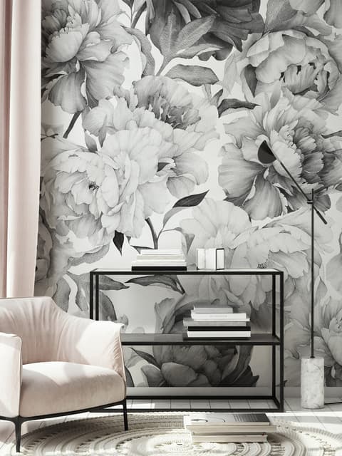 Dark Floral Charcoal Rose Flower Wallpaper Mural