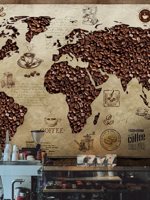 3D Looking Coffee Map Wallpaper Mural