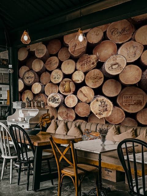 Coffee Shop with Wood Wall Wallpaper Mural