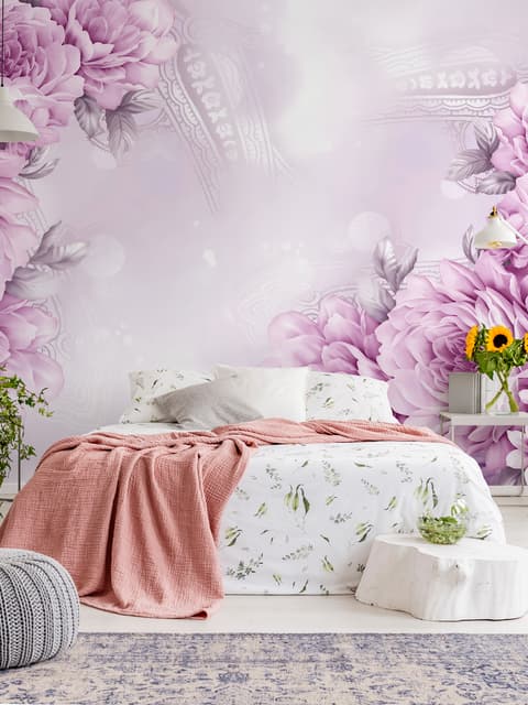 Drawn Pink Peony Floral Wallpaper Mural