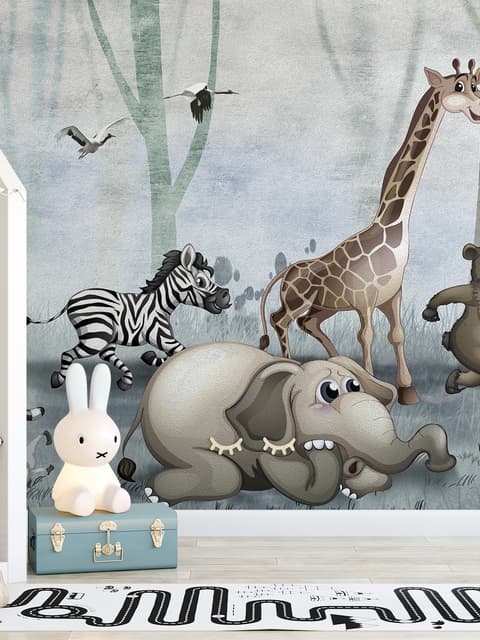 Fototapete Cartoon Wildtiere und Wald