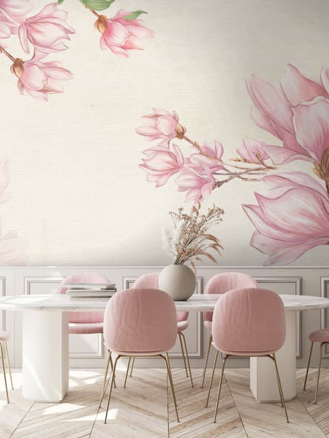 Watercolor Pink Magnolia Blossom Wallpaper Mural