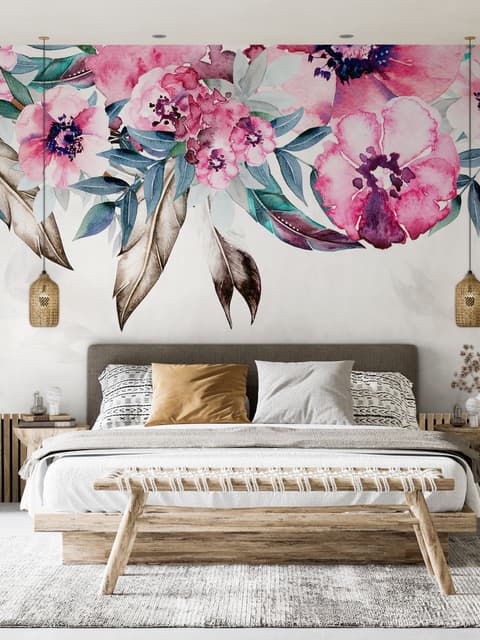 Watercolor Pink Peony Flower Wallpaper Mural
