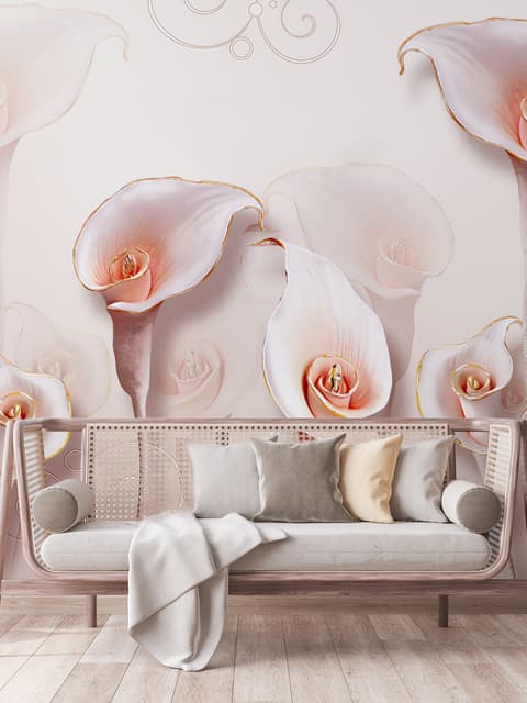 Elégant Papier peint panoramique floral 3D Calla Lily