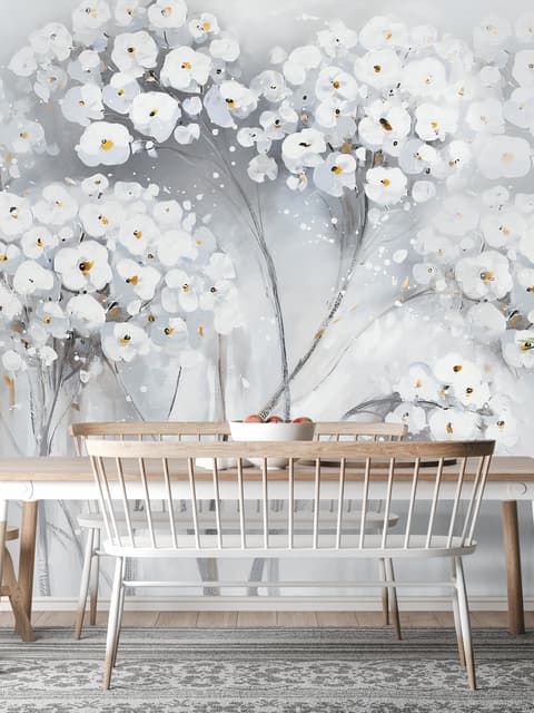 Watercolor Painting White Flowers Wallpaper Mural
