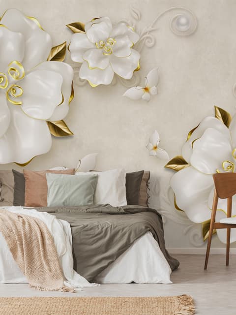 3D Embossed Look Jewelry Roses Wallpaper Mural