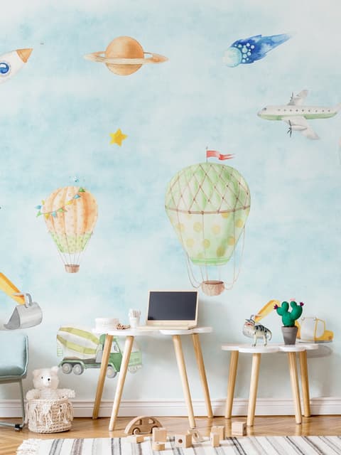 Papier peint panoramique sur les montgolfières pour enfants