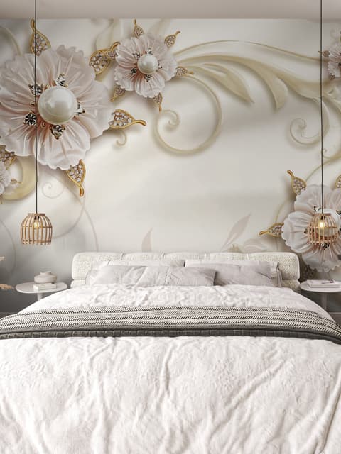 3D Look Pearl Daisy Floral Wallpaper Mural