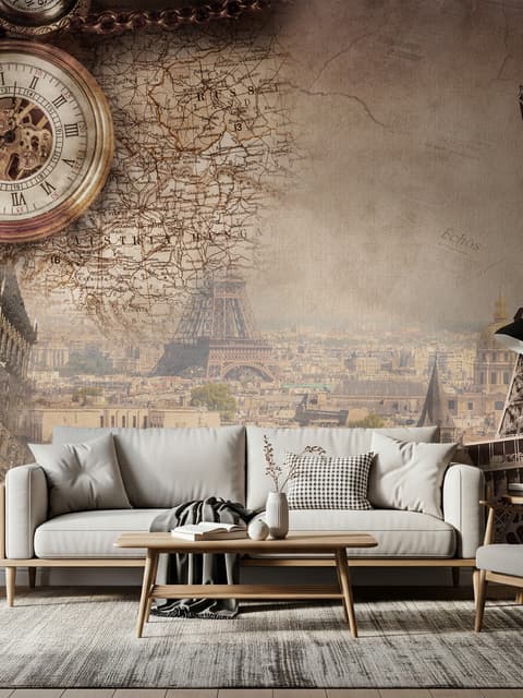 Vintage Eiffel Tower City Landscape Wallpaper Mural