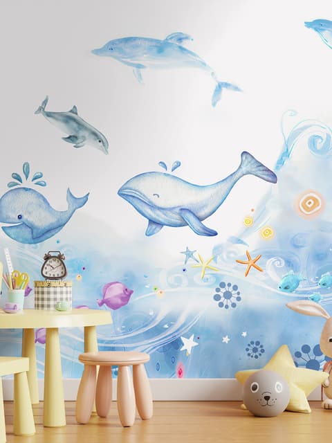 Cartoon Unterwasser- und Wale-Fototapete