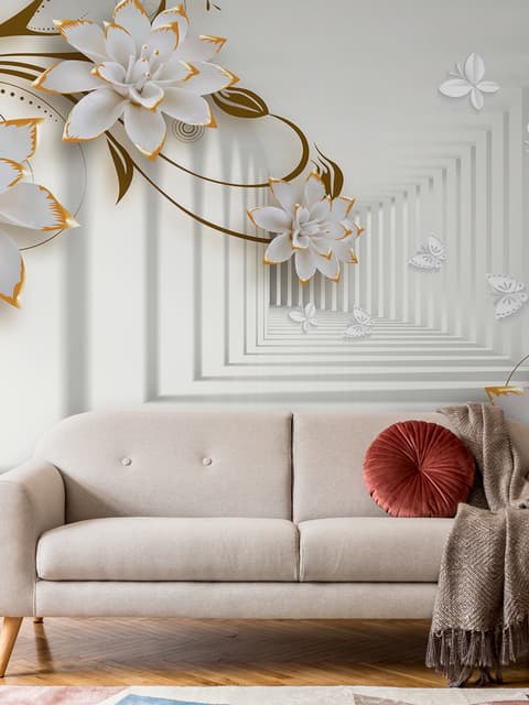 Lily Floral with Abstract Corridor Wallpaper Mural