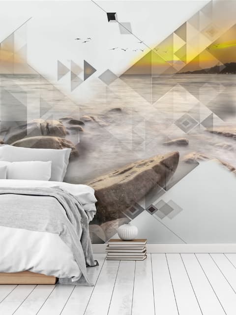 3D  Look Geometric Sea Landscape Wallpaper Mural