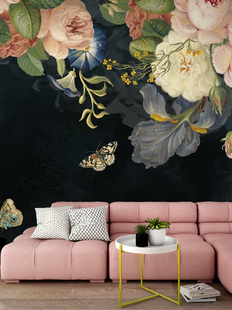 Vintage Oil Painting Dark Roses Wallpaper Mural