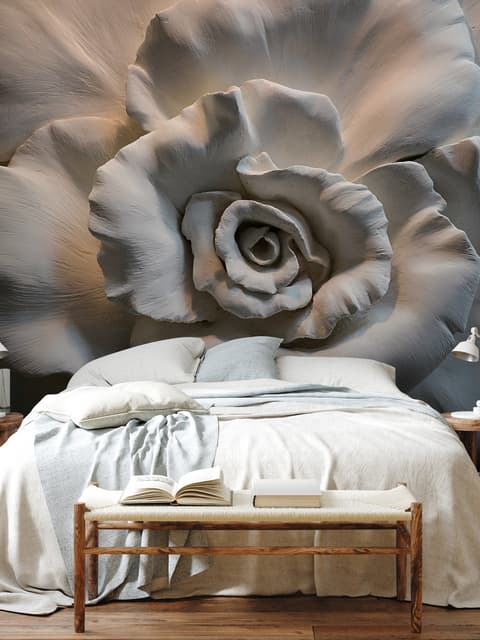 3D Embossed Look Cement Roses Wallpaper Mural