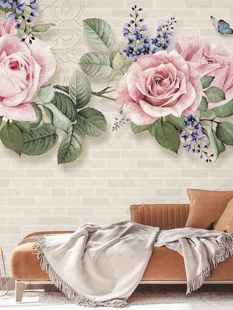 Papier peint panoramique floral vintage rose pastel