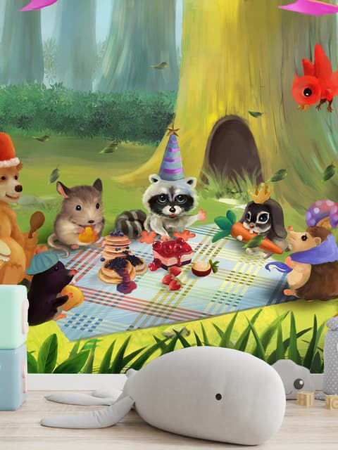 Cartoon-Tiere im Wald Fototapete