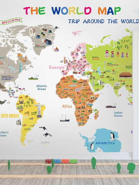 Papier peint panoramique pour enfants, avec des lieux historiques