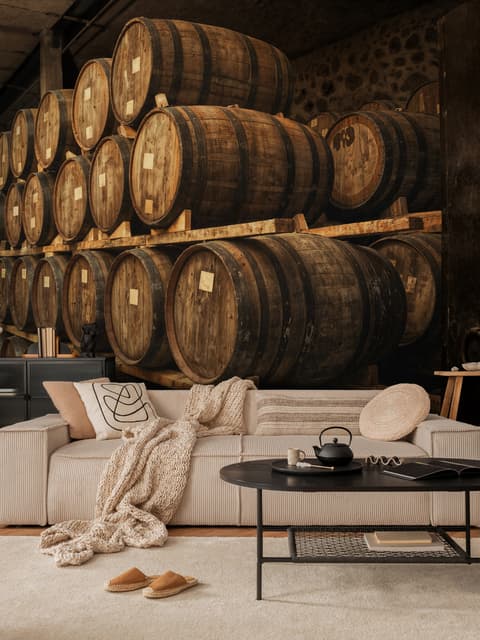 Vintage Wine Barrels Wallpaper Mural