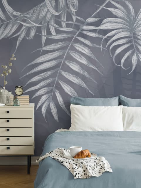 White Tropical Leafy Wallpaper Mural