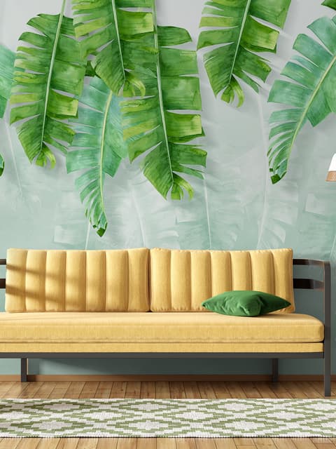 Papier peint panoramique feuilles tropicales et ombres