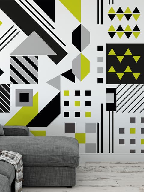 Black Yellow Geometric Shapes Wallpaper Mural