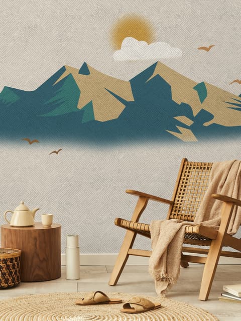 Papier peint paysage de montagne au lever du soleil et texture de vieux plaid