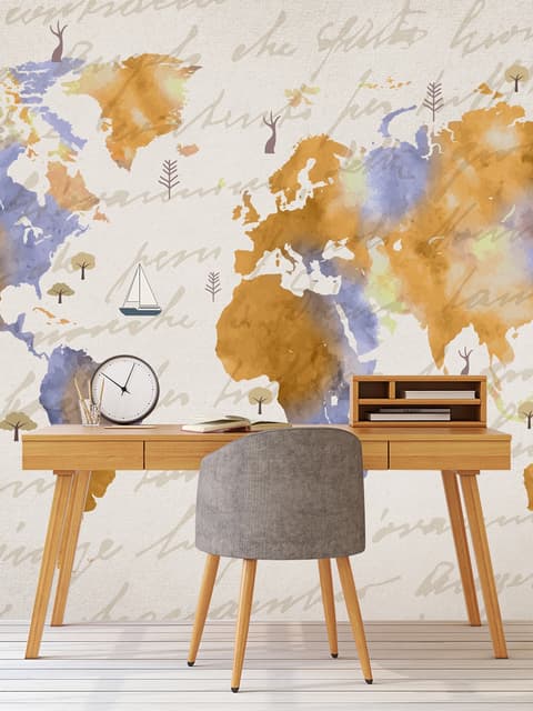 Orange World Map Wallpaper Mural