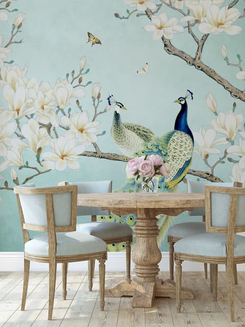 Peacock with Magnolia Blossom Wallpaper Mural