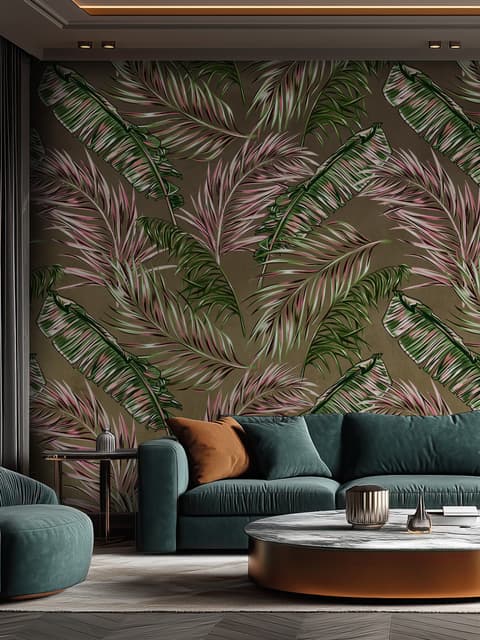 Charcoal Banana and Palm Leaves Wallpaper Mural