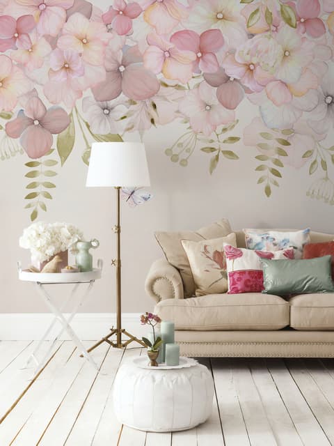 Pink Hydrangea Floral Art Wallpaper Mural