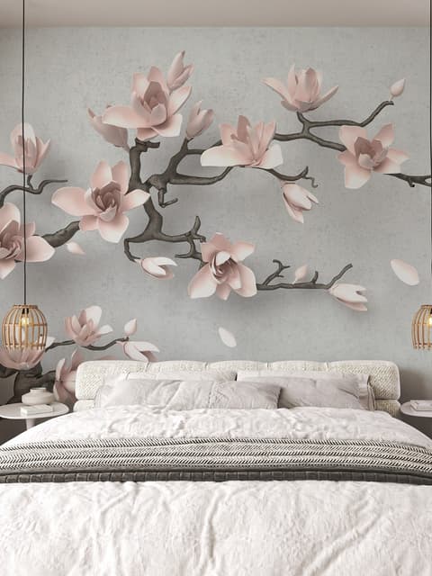 Papier peint panoramique magnolias roses effet 3D