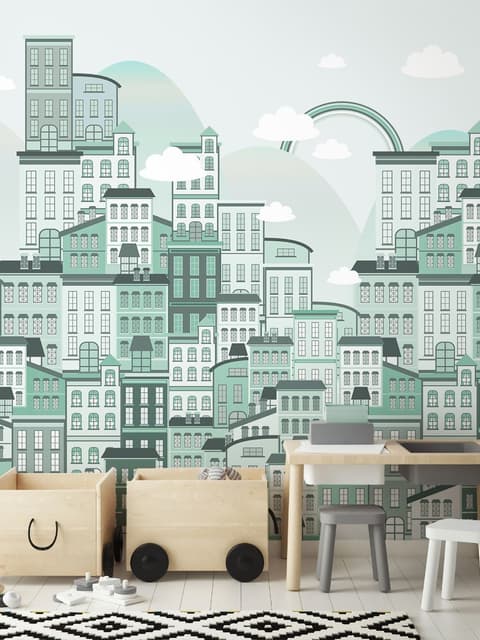 Monochrome City View Wallpaper Mural