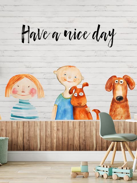 Little Kids and Dogs Wallpaper Mural