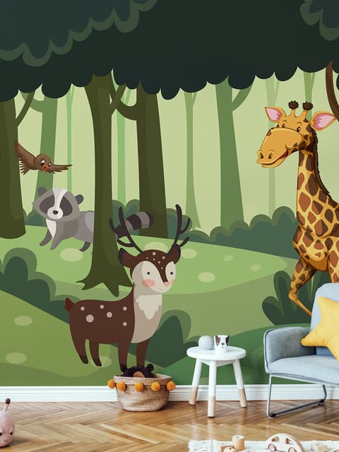 Fototapete Cartoon-Tiere im Wald