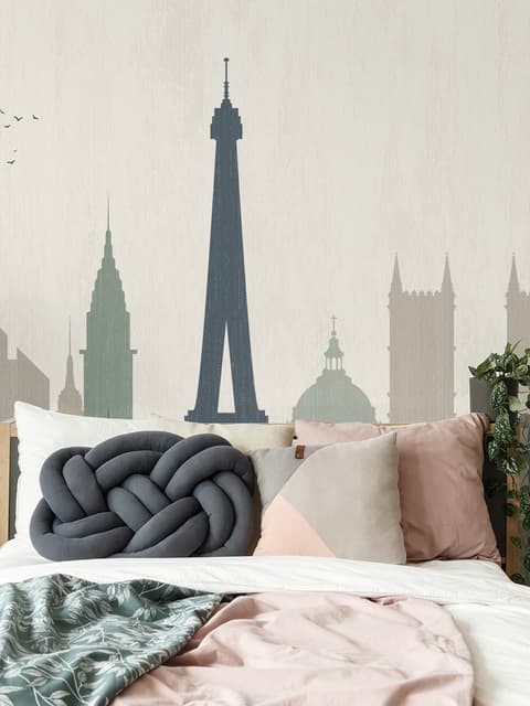 Paris City with Eiffel Tower and Amusement Park Wallpaper Mural