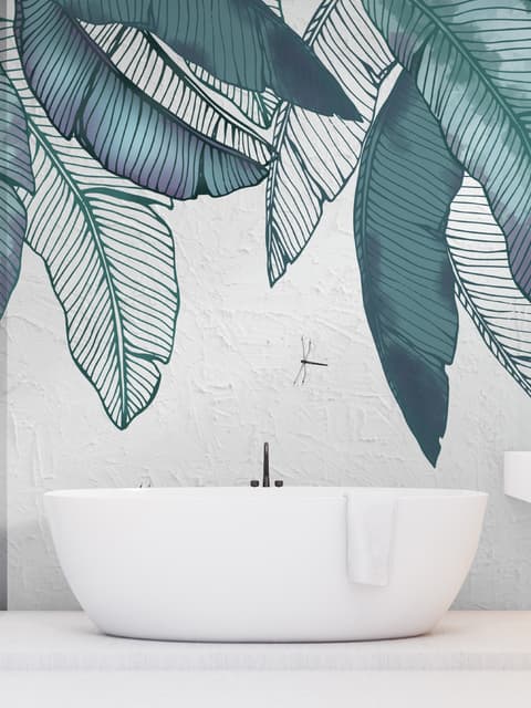 Papier peint feuilles et libellule vintage
